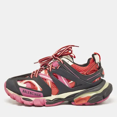 Pre-owned Balenciaga Multicolor Faux Leather And Mesh Track Sneakers Size 38 In White