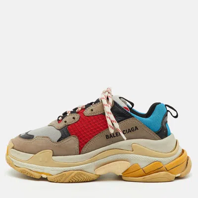 Pre-owned Balenciaga Multicolor Faux Leather And Mesh Triple S Sneakers Size 38