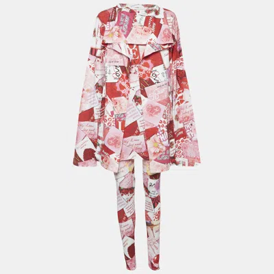 Pre-owned Balenciaga Multicolor Graphic Printed Cotton Knit Tie Detail Oversized Top & Leggings Set L