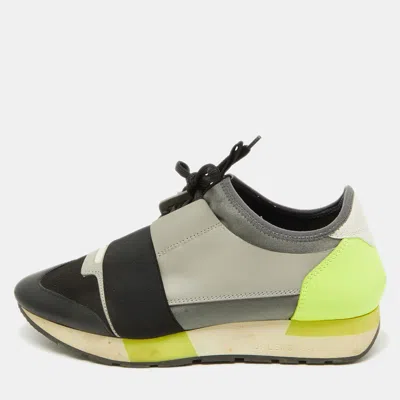 Pre-owned Balenciaga Multicolor Leather And Fabric Race Runner Low Top Sneakers Size 38