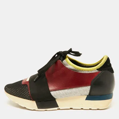 Pre-owned Balenciaga Multicolor Leather And Mesh Race Runner Low Top Sneakers Size 36