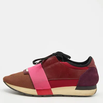 Pre-owned Balenciaga Multicolor Leather And Mesh Race Runner Low Top Sneakers Size 40
