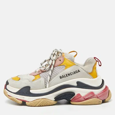 Pre-owned Balenciaga Multicolor Leather And Mesh Triple S Low Top Sneakers Size 35