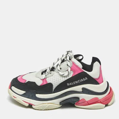 Pre-owned Balenciaga Multicolor Leather And Mesh Triple S Sneakers Size 35