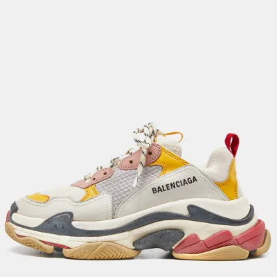 Pre-owned Balenciaga Multicolor Leather And Mesh Triple S Sneakers Size 39 In White