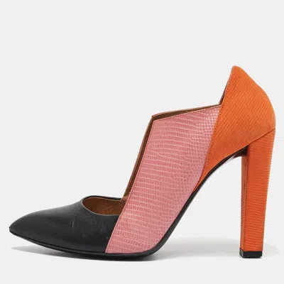 Pre-owned Balenciaga Multicolor Lizard Embossed And Leather Block Heel Pumps Size 39.5