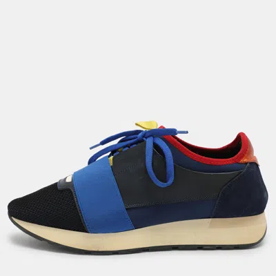 Pre-owned Balenciaga Multicolor Mesh And Leather Race Runner Low Top Sneakers Size 40