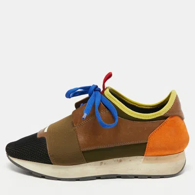 Pre-owned Balenciaga Multicolor Mesh And Leather Race Runner Sneakers Size 37