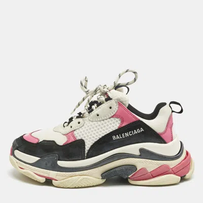 Pre-owned Balenciaga Multicolor Mesh And Nubuck Leather Triple S Lace Up Sneakers Size 40