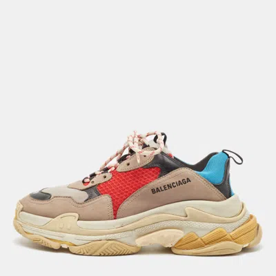 Pre-owned Balenciaga Multicolor Nubuck Leather And Mesh Triple S Sneakers Size 43