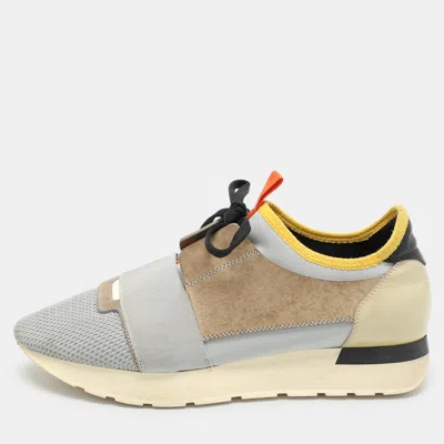 Pre-owned Balenciaga Multicolor Patent Leather And Mesh Race Runner Low Top Sneakers Size 39