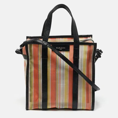 Pre-owned Balenciaga Multicolor Striped Mesh Nylon Small Bazar Shopper Tote