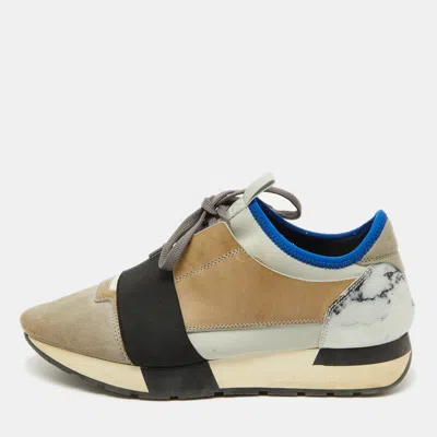 Pre-owned Balenciaga Multicolor Suede And Fabric Race Runner Low Top Sneakers Size 38