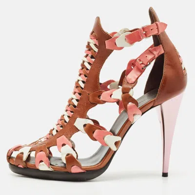 Pre-owned Balenciaga Multicolor Woven Leather Ankle Strap Sandals Size 41