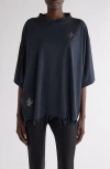 Balenciaga Nail Polish Distressed Crop Logo Graphic T-shirt