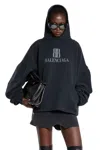 Balenciaga Hooded Design Cropped Cotton Sweatshirt In Black