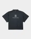 Balenciaga Faded Black T-shirt With Central Print And Wide Fit. In Gray
