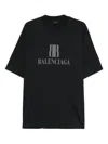 Balenciaga Faded Black T-shirt With Central Print And Wide Fit. In Black