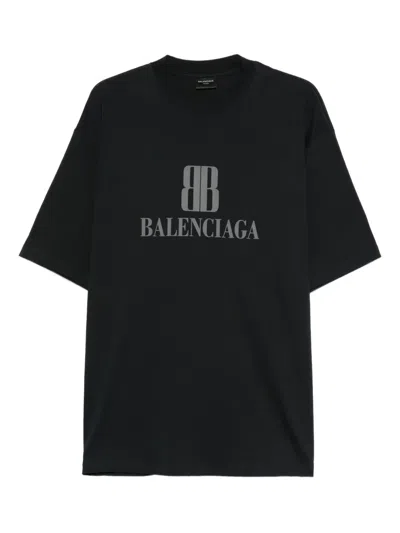 Balenciaga Nano Bb Logo-print Cotton T-shirt In Black