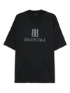 Balenciaga Faded Black T-shirt With Central Print And Wide Fit. In Black