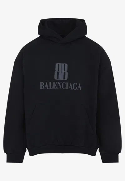 BALENCIAGA NANO BB LOGO PRINT HOODED SWEATSHIRT