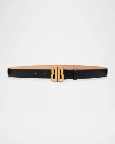 Balenciaga Nano Bb Skinny Leather Belt In Black