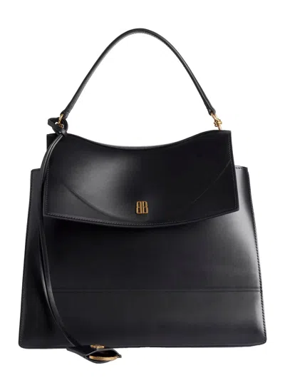 Balenciaga 'nano' Black Medium Handbag With Adjustable And Removable Shoulder Strap And Embossed Log