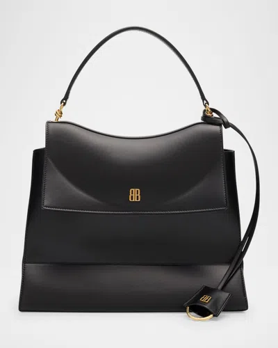 Balenciaga Nano Flap Leather Top-handle Bag In Black
