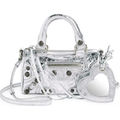 Balenciaga Nano Neo Cagole Metallic Leather Tote In White