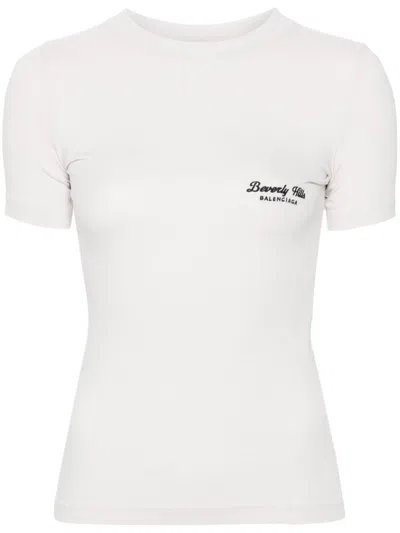 Balenciaga Natural Mc T-shirt Embroidered Black Logo In Light Grey