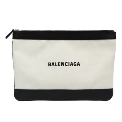 Pre-owned Balenciaga Navy Beige Canvas Clutch Bag ()