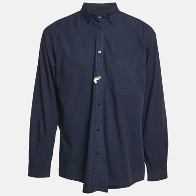 Pre-owned Balenciaga Navy Blue Cotton Logo Print Button Down Oversized Shirt M