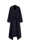 Balenciaga Women Navy Blue Cotton Oversize Trench Coat In Blue
