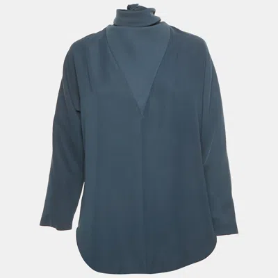Pre-owned Balenciaga Navy Blue Crepe Tie -up Top M