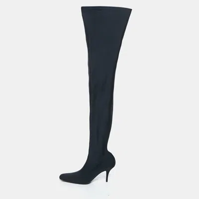 Pre-owned Balenciaga Navy Blue Knit Fabric Over The Knee Boots Size 40