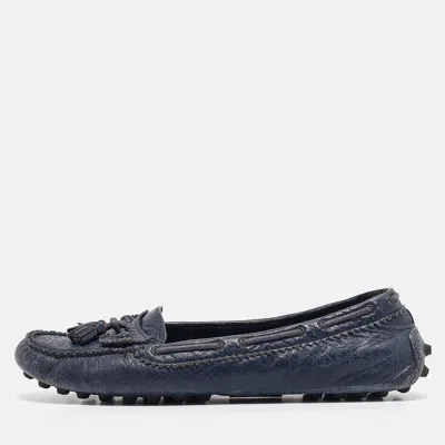 Pre-owned Balenciaga Navy Blue Leather Arena Loafers Size 39