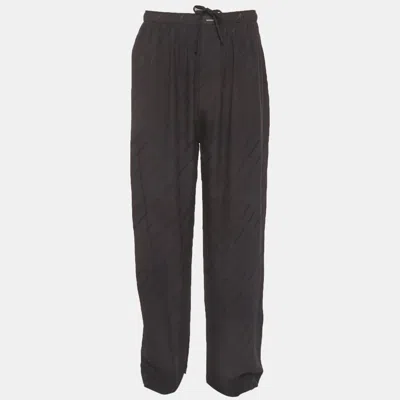 Pre-owned Balenciaga Navy Blue Logo Jacquard Silk Trousers M
