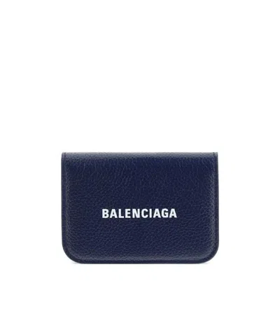 Balenciaga Navy Blue Logo Mini Wallet In Black