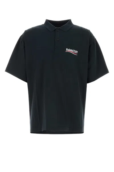 Balenciaga Logo-embroidered Polo Shirt In Black