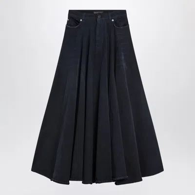 Balenciaga Navy Blue Maxi Godet Denim Skirt