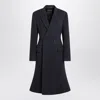 Balenciaga Navy Blue Midi Godet Wool Coat In Blue