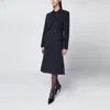 Balenciaga Navy Blue Midi Godet Wool Coat In Blue