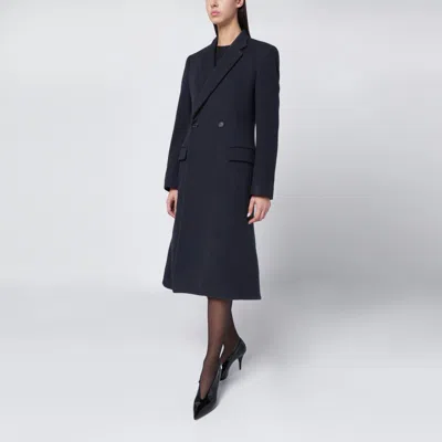 Balenciaga Navy Blue Midi Godet Wool Coat