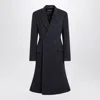 Balenciaga Navy Blue Midi Godet Wool Coat In Black