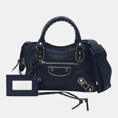 Pre-owned Balenciaga Navy Blue Mini Chevre Motocross Classic Metallic Edge City Satchel