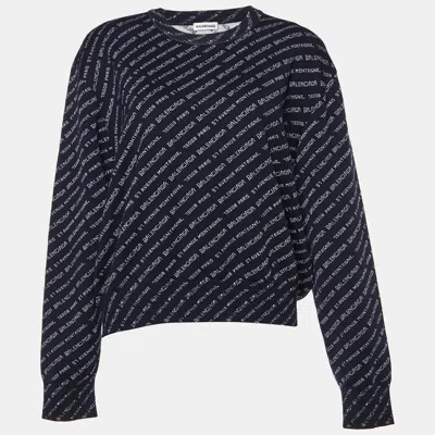 Pre-owned Balenciaga Navy Blue Patterned Wool Sweater L