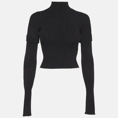 Pre-owned Balenciaga Navy Blue Rib Knit Cut Up Sleeves Sweater S