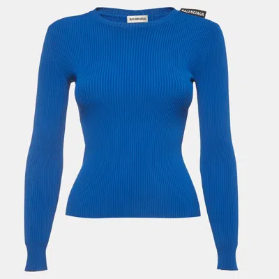 Pre-owned Balenciaga Navy Blue Rib Knit Long Sleeve Top Xs