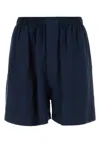 Balenciaga Navy Blue Satin Bermuda Shorts In Blue