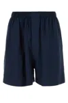 Balenciaga Bermuda Satin Shorts Elastic Waistband In Blue